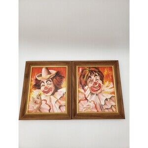 Vintage Paint By Number Clown Paintings Chuckles & Loopy 10x12" Hallman 13L 13L2